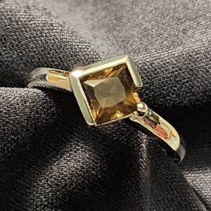 Smoky brown topaz princess-cut faceted gem ring in shiny .925 silver - NEW!